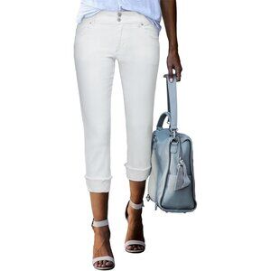 Women's High Waisted Stretchy Skinny Capris Cropped Cuffed Summer Pants